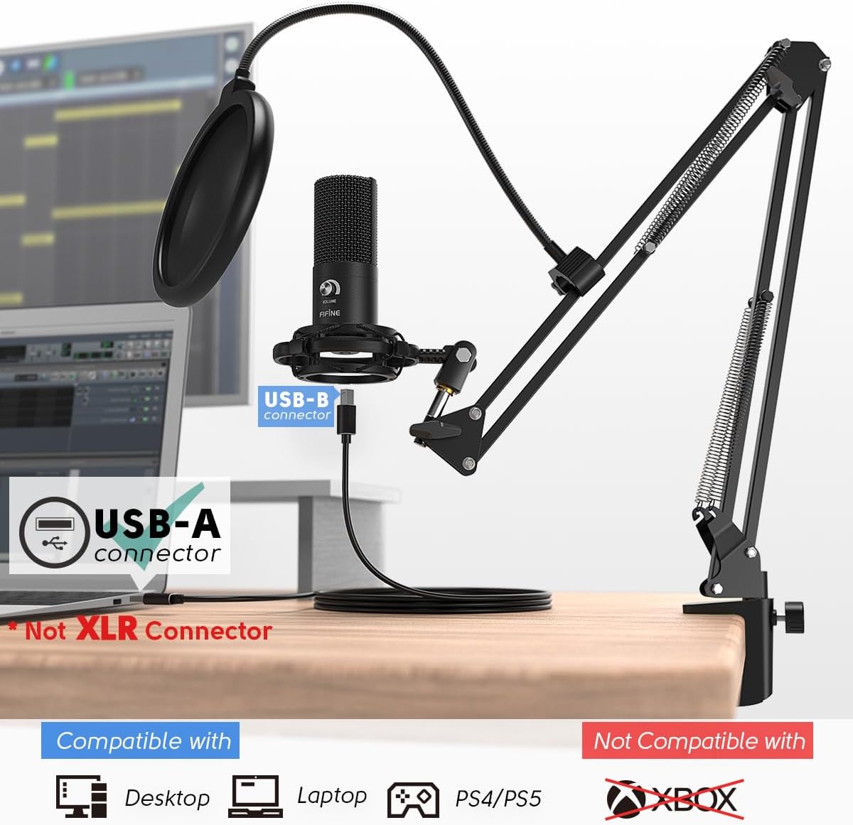  FIFINE T669 USB Microphone Bundle with Arm Stand and Shock Mount